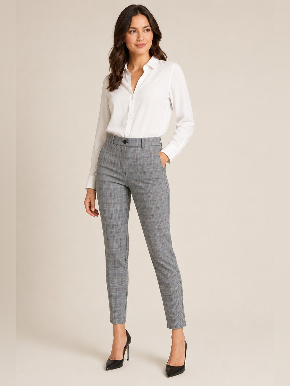 LOFT High Waist Skinny Gray Plaid Pants Size 4